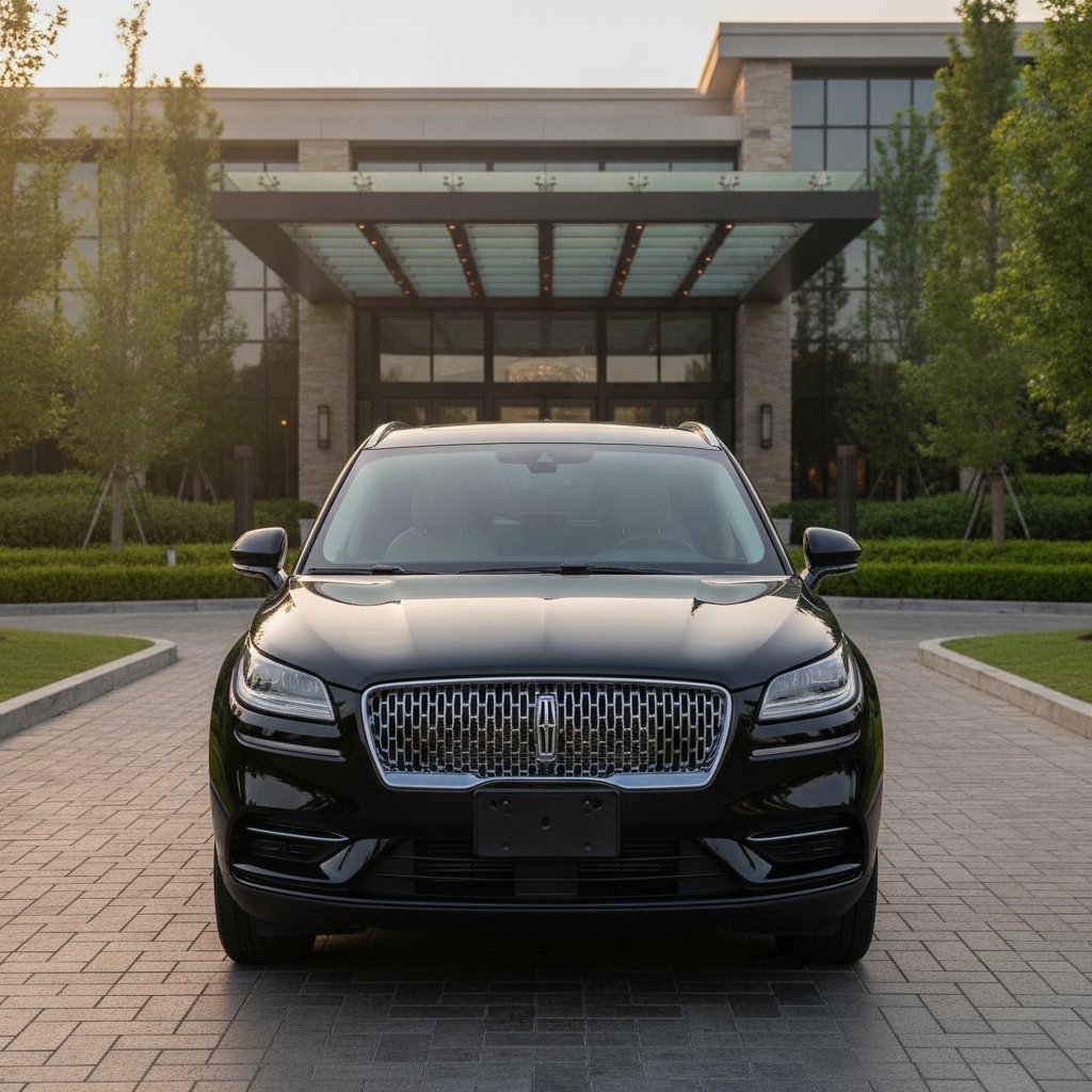 Event Transportation using Black Lincoln Corsair SUV no people front view of the car